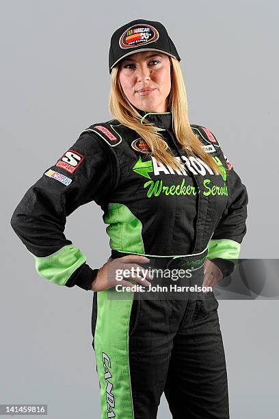 Driver Candace Muzny poses during a portrait session for the K&N Pro Series East at Bristol Motor Speedway on March 16, 2012 in Bristol, Tennessee.