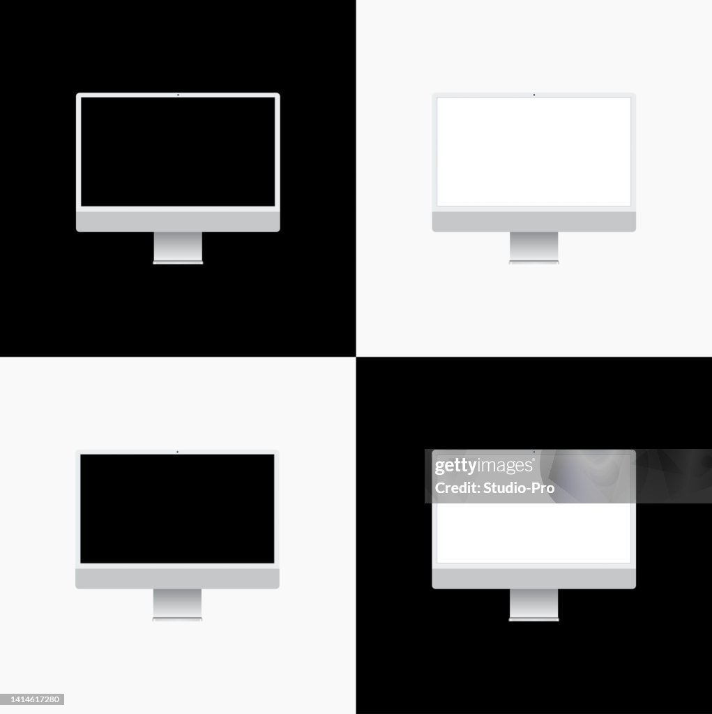 Realistic Desktop Computer Monitor Realistic Widescreen Hd Desktop Pc Monitor Set High-Res Vector Graphic ...