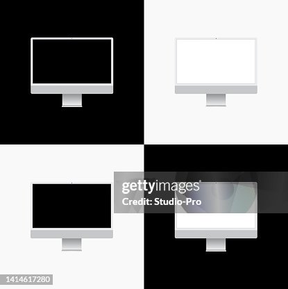 Computer Monitor Raster Graphics Realistic Widescreen Hd Desktop Pc Monitor Set High-Res Vector Graphic ...