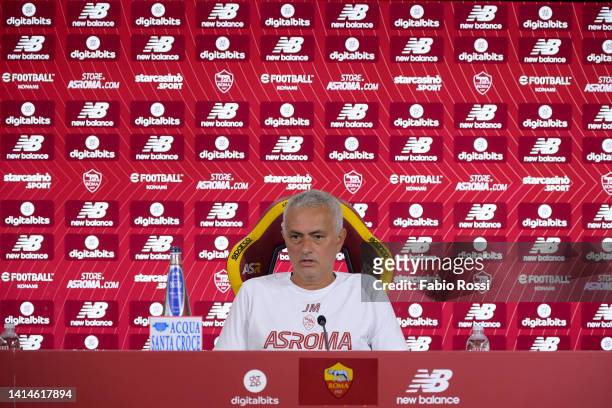 Roma coach Josè Mourinho during a press conference at Centro Sportivo Fulvio Bernardini on August 13, 2022 in Rome, Italy.