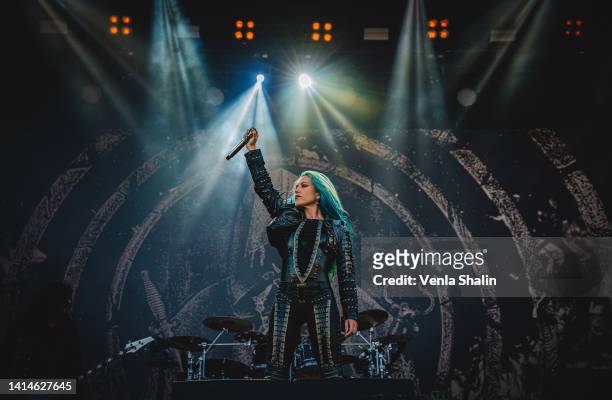 Alissa White-Gluz of Arch Enemy performs on stage during the Knotfest at Artukainen Event Park on August 12, 2022 in Turku, Finland.