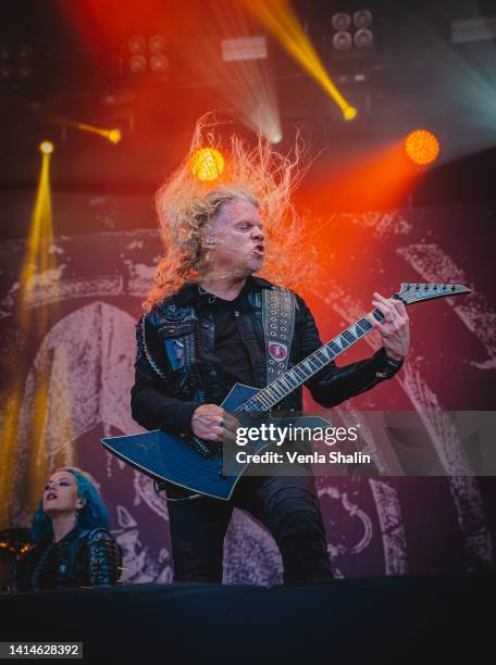 Jeff Loomis of Arch Enemy performs on stage during the Knotfest at Artukainen Event Park on August 12, 2022 in Turku, Finland.