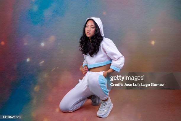 chinese woman with urban hip hop style - asian rapper stock pictures, royalty-free photos & images