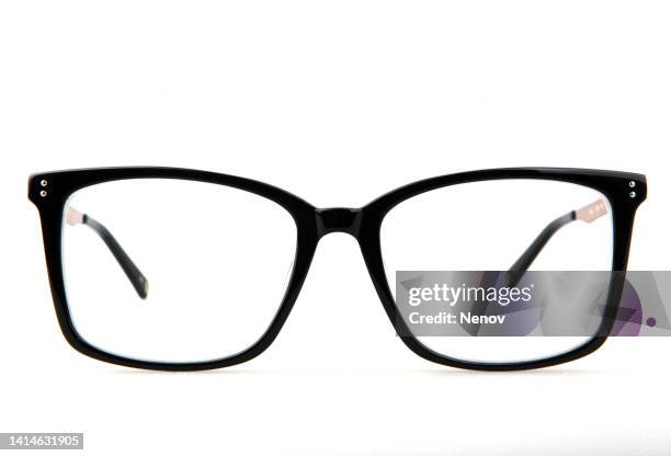 prescription glasses on a white background - occhiali da lettura foto e immagini stock