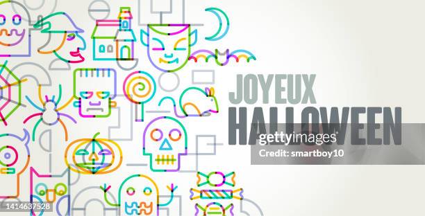 happy halloween (in french) joyeux halloween - french chateau stock illustrations
