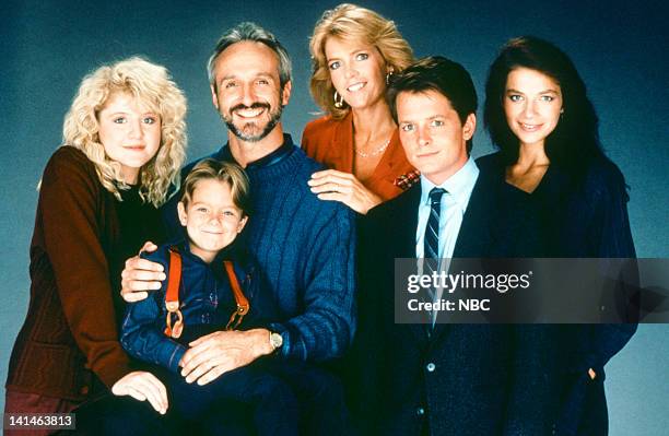 Season 7 -- Pictured: Tina Yothers as Jennifer Keaton, Brian Bonsall as Andrew 'Andy' Keaton, Michael Gross as Steven Keaton, Meredith Baxter as...