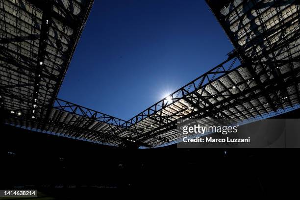 General view inside the stadium prior to the Serie A match between AC MIlan and Udinese Calcio at Stadio Giuseppe Meazza on August 13, 2022 in Milan,...