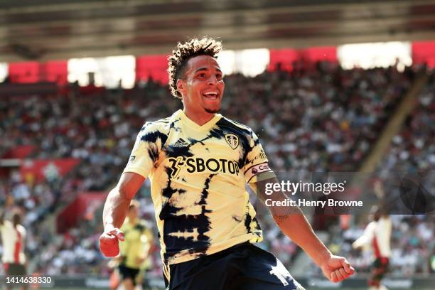 Rodrigo Moreno of Leeds United celebrates after scoring their sides second goal during the Premier League match between Southampton FC and Leeds...