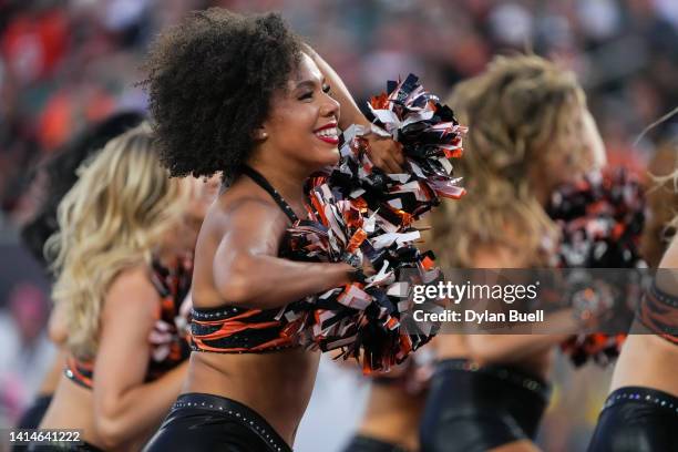 The Cincinnati Bengals dance team performs during a preseason game against the Arizona Cardinals at Paycor Stadium on August 12, 2022 in Cincinnati,...