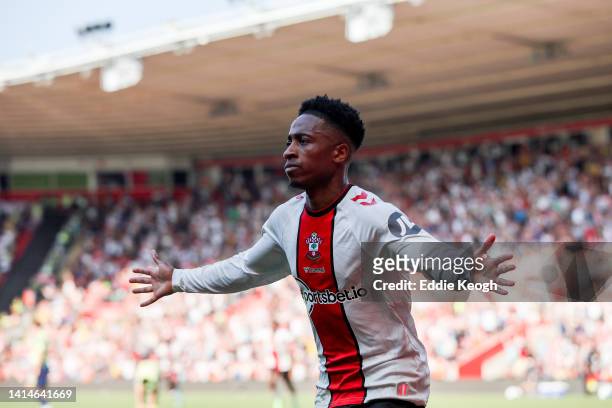 Kyle Walker-Peters of Southampton celebrates after scoring their sides second goal during the Premier League match between Southampton FC and Leeds...