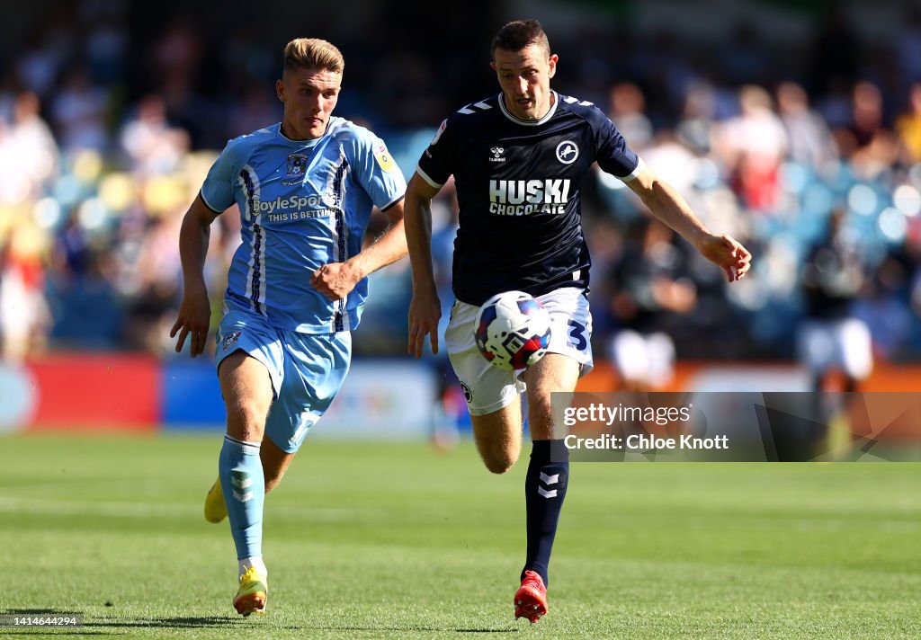 Murray Wallace of Millwall and Viktor Gyokeres of Coventry City in