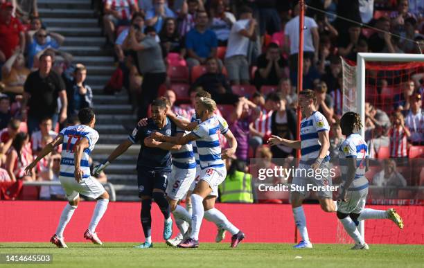 Goalkeeper Seny Dieng celebrates with team mates after scoring the second QPR goal during the Sky Bet Championship between Sunderland and Queens Park...