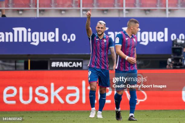 Juan Diego Molina 'Stoichkov' of SD Eibar celebrates after scoring his team's second goal during the LaLiga Smartbank match between SD Eibar and CD...