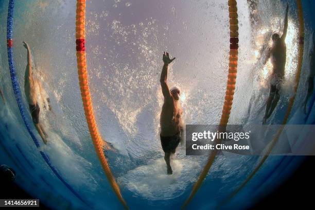 David Popovici of Romania competes in the Men's 100m Freestyle Final and breaks the world record on Day 3 of the European Aquatics Championships Rome...