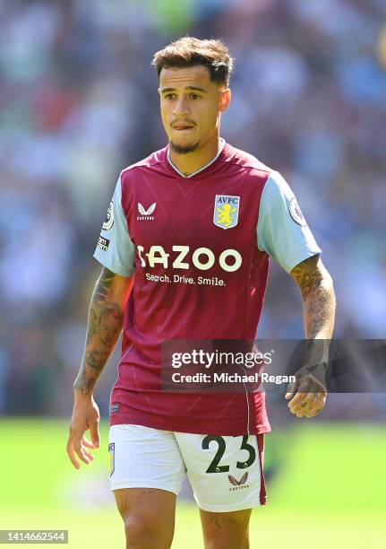 Philippe Coutinho of Aston Villa looks on during the Premier League match between Aston Villa and Everton FC at Villa Park on August 13, 2022 in...