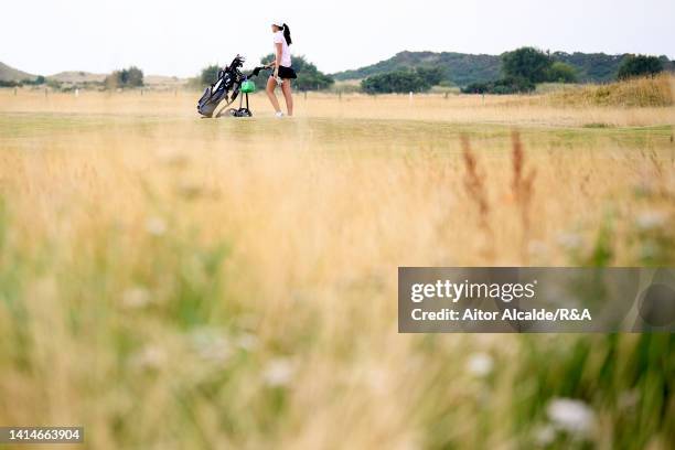 Amelia Wan of Sherwood Forest looks on during Day Six of The Girls' Amateur Championship at Carnoustie Golf Links on August 13, 2022 in Carnoustie,...