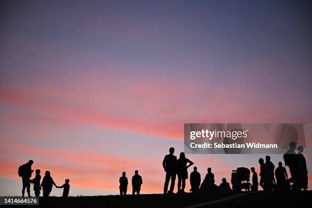 General view of the sunset following the cycling BMX Freestyle competition on day 3 of the European Championships Munich 2022 at Olympiapark on...