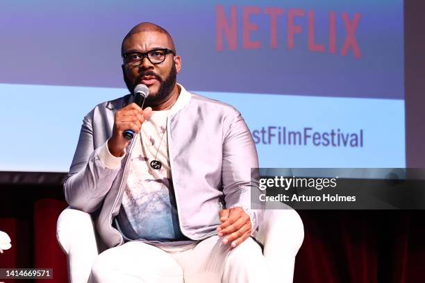 Director Tyler Perry speaks at 2022 Martha's Vineyard African American Film Festival on August 08, 2022 in Martha's Vineyard, Massachusetts.