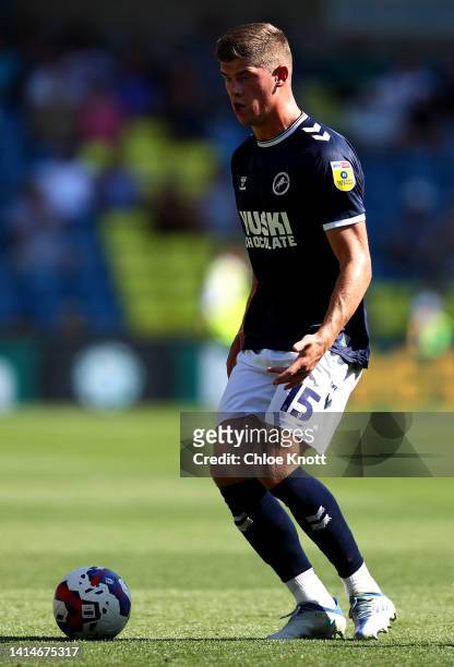 Charlie Cresswell of Millwall in action during the Sky Bet Championship between Millwall and Coventry City at The Den on August 13, 2022 in London,...