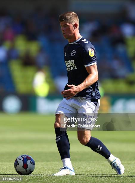 Charlie Cresswell of Millwall in action during the Sky Bet Championship between Millwall and Coventry City at The Den on August 13, 2022 in London,...