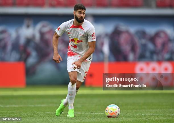 Josko Gvardiol of Leipzig in action during the Bundesliga match between RB Leipzig and 1. FC Köln at Red Bull Arena on August 13, 2022 in Leipzig,...