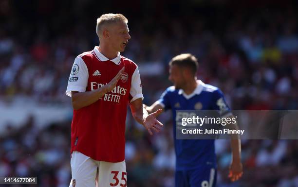 Oleksandr Zinchenko of Arsenal during the Premier League match between Arsenal FC and Leicester City at Emirates Stadium on August 13, 2022 in...