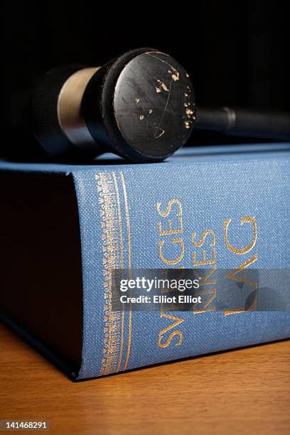 close-up of gavel and book of law - rättssal bildbanksfoton och bilder