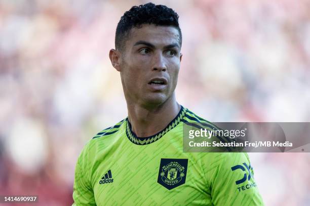 Cristiano Ronaldo of Manchester United looks on during the Premier League match between Brentford FC and Manchester United at Brentford Community...