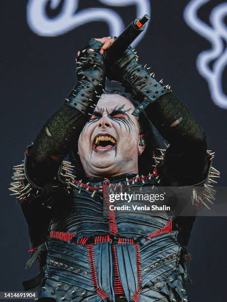 Dani Filth of Cradle of Filth performs on stage during the Knotfest at Artukainen Event Park on August 13, 2022 in Turku, Finland.