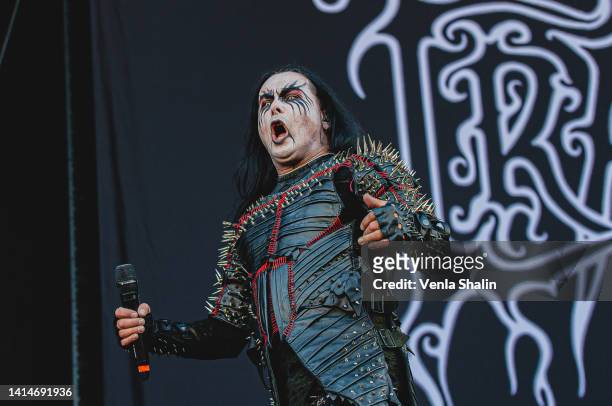 Dani Filth of Cradle of Filth performs on stage during the Knotfest at Artukainen Event Park on August 13, 2022 in Turku, Finland.