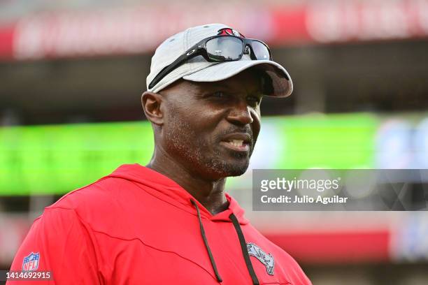Head coach Todd Bowles of the Tampa Bay Buccaneers looks on during pregame of a preseason NFL football game against the Miami Dolphins at Raymond...
