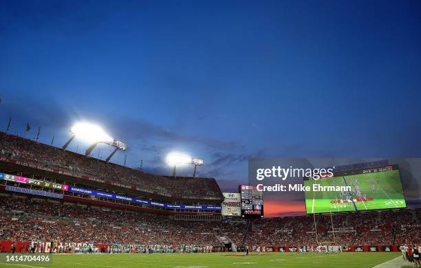 General view during a preseason game between the Tampa Bay Buccaneers and the Miami Dolphins at Raymond James Stadium on August 13, 2022 in Tampa,...