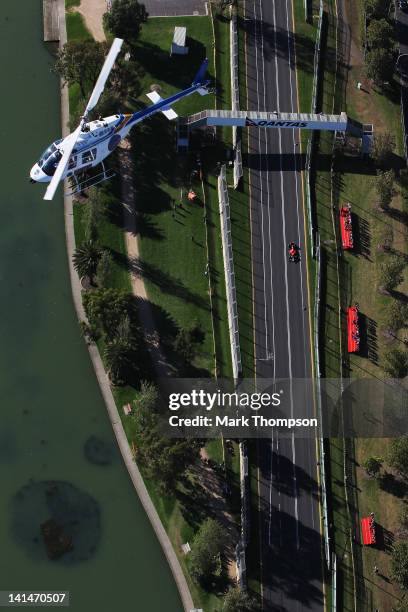 Timo Glock of Germany and Marussia drives during qualifying for the Australian Formula One Grand Prix at the Albert Park circuit on March 17, 2012 in...