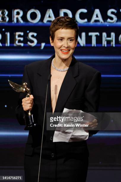 Sarah Paulson accepts the award for Best Actress in a Broadcast Network or Cable Limited Series, Anthology Series, or TV Moviespeaks onstage during...