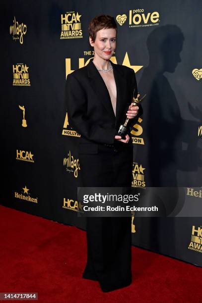 Sarah Paulson poses with her award for Best Actress in a Broadcast Network or Cable Limited Series, Anthology Series, or TV Movie in the press room...
