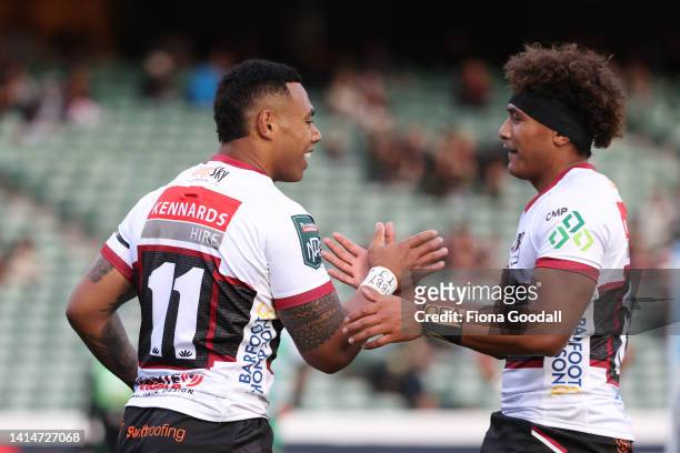 Tevita Li of North Harbour scores a try during the round two Bunnings NPC match between North Harbour and Manawatu at North Harbour Stadium, on...