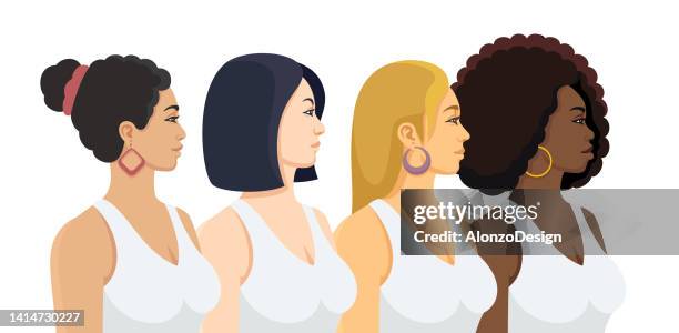 girl power. multi-ethnic group of beautiful women. - family with young adults diversity stock illustrations