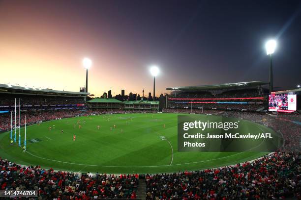 General view during the round 22 AFL match between the Sydney Swans and the Collingwood Magpies at Sydney Cricket Ground on August 14, 2022 in...