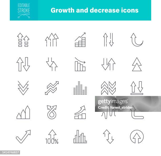 growth and decrease icons editable stroke - lower interest rate stock illustrations