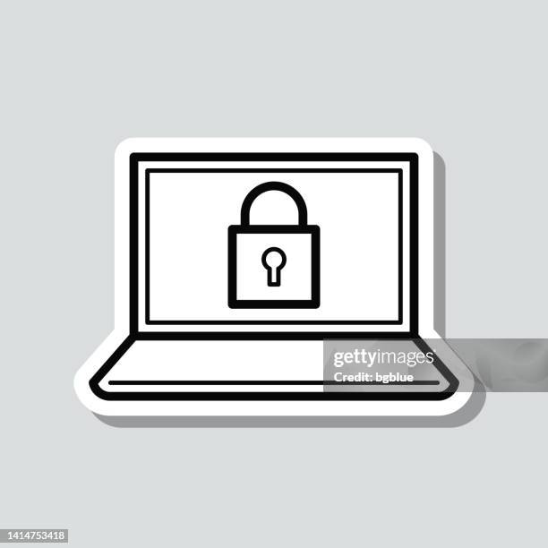 laptop with padlock. icon sticker on gray background - internet parental control stock illustrations