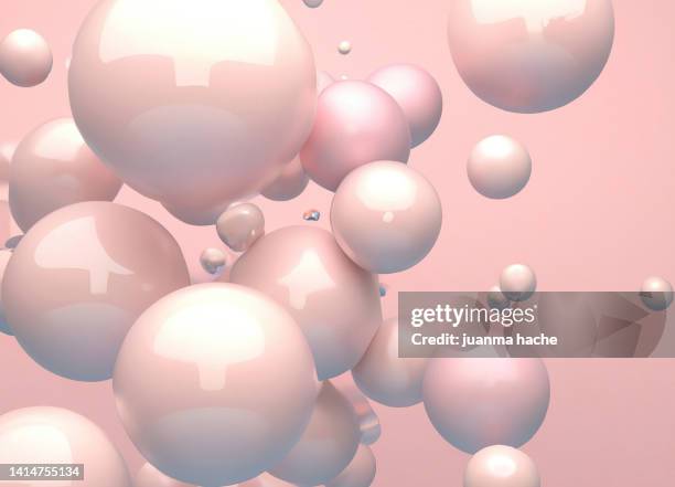 a 3d render of abstract bubbles with pink pastel color background - round confetti colors stock-fotos und bilder