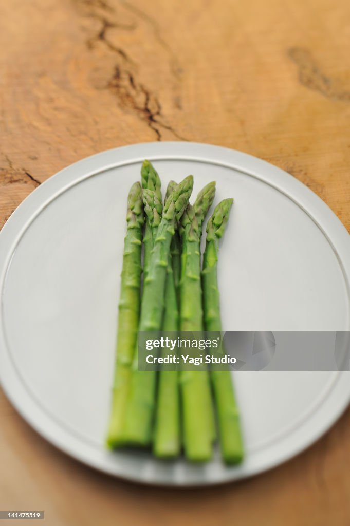 Boiled asparagus on the plate