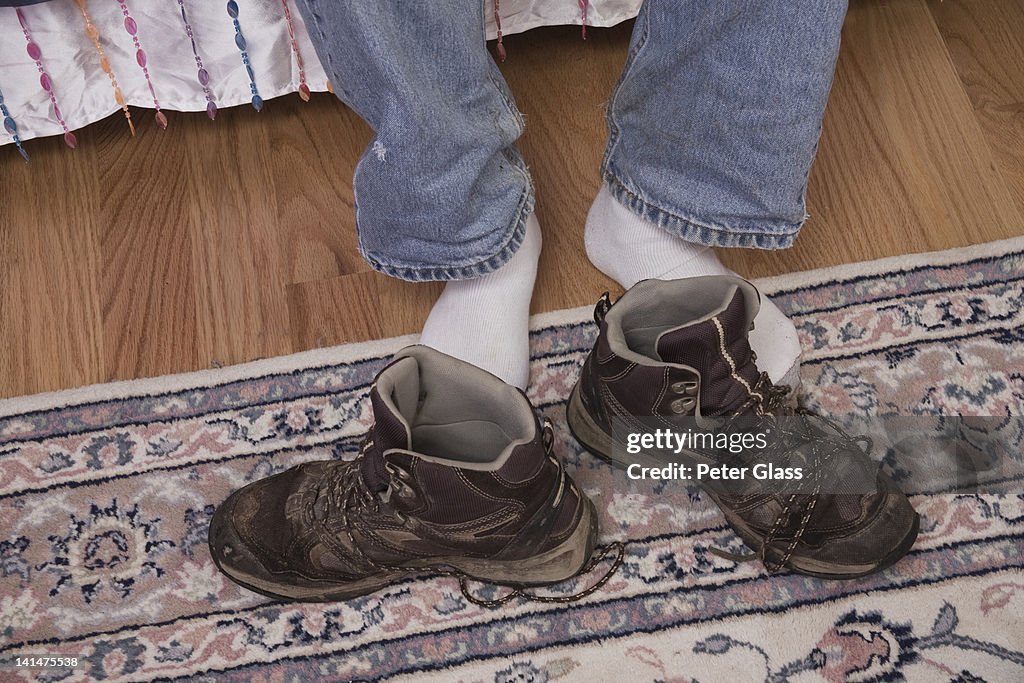 Man with his work shoes.