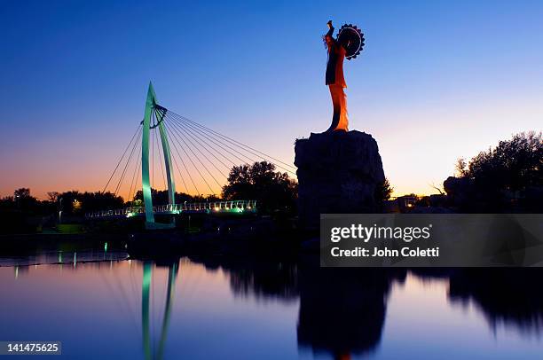 keeper of the plains plaza - wichita stock pictures, royalty-free photos & images