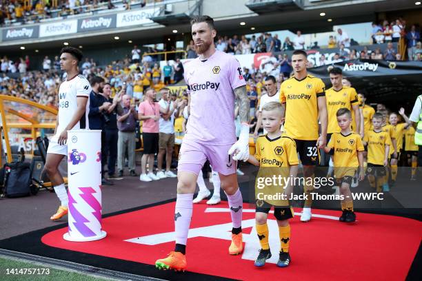 Jose Sa of Wolverhampton Wanderers walks out ahead of the Premier League match between Wolverhampton Wanderers and Fulham FC at Molineux on August...