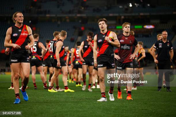 Zach Merrett of the Bombers looks dejected after the round 22 AFL match between the Essendon Bombers and the Port Adelaide Power at Marvel Stadium on...