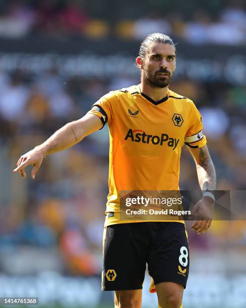 Ruben Neves of Wolverhampton Wanderers looks on during the Premier League match between Wolverhampton Wanderers and Fulham FC at Molineux on August...