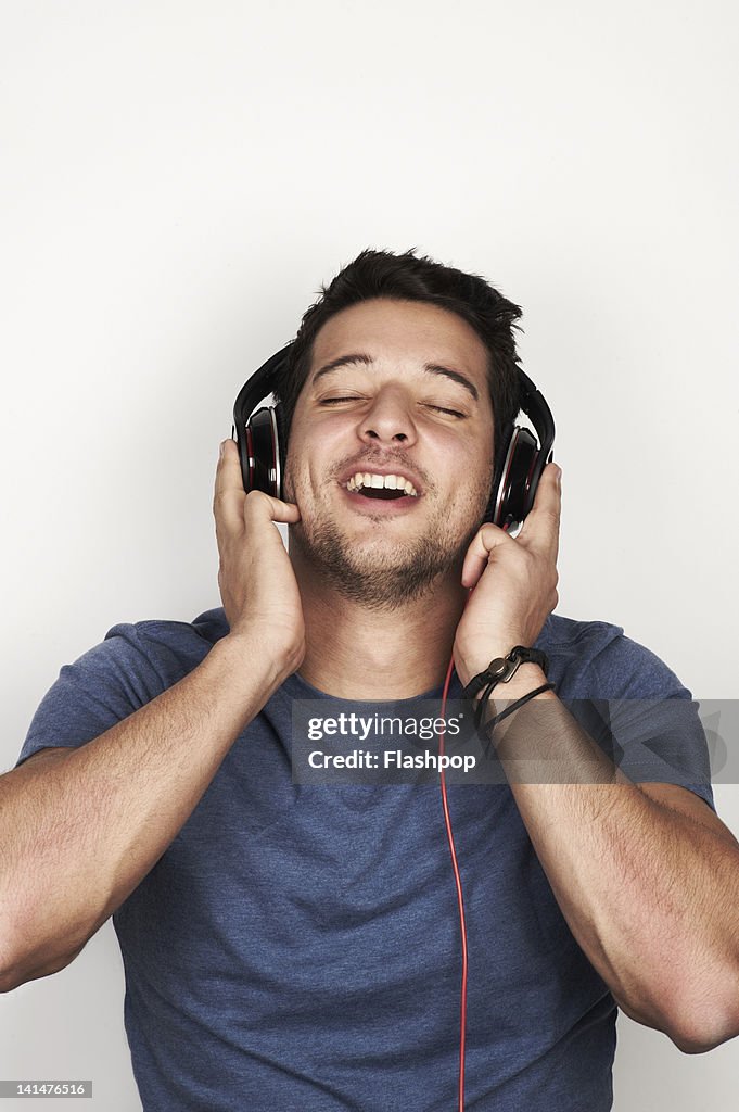 Man listening to music with headphones