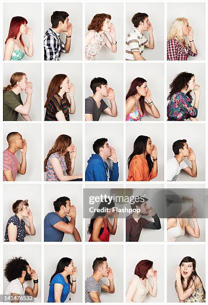 group of people whispering - people whispering imagens e fotografias de stock