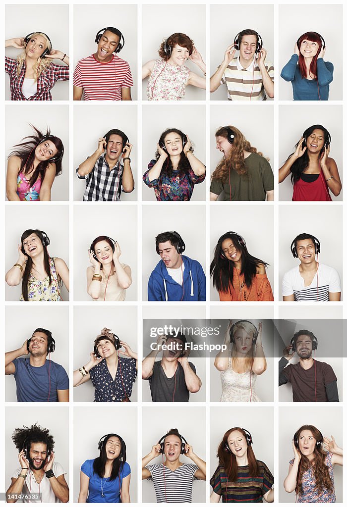 Group of people listening to headphones